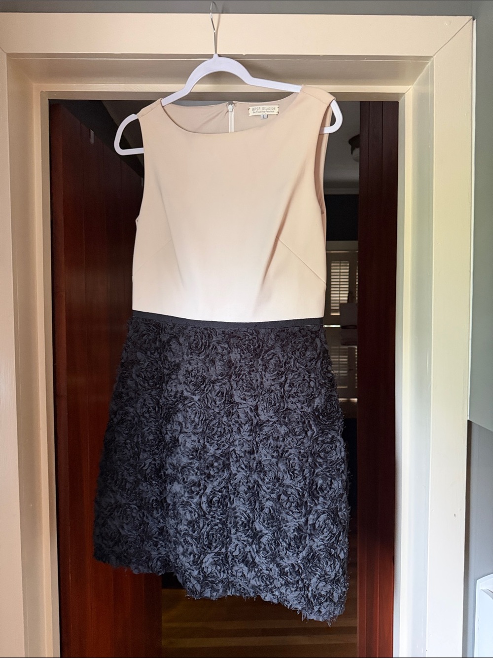 Sleeveless Two-Tone Mini Dress with Rosette Skirt